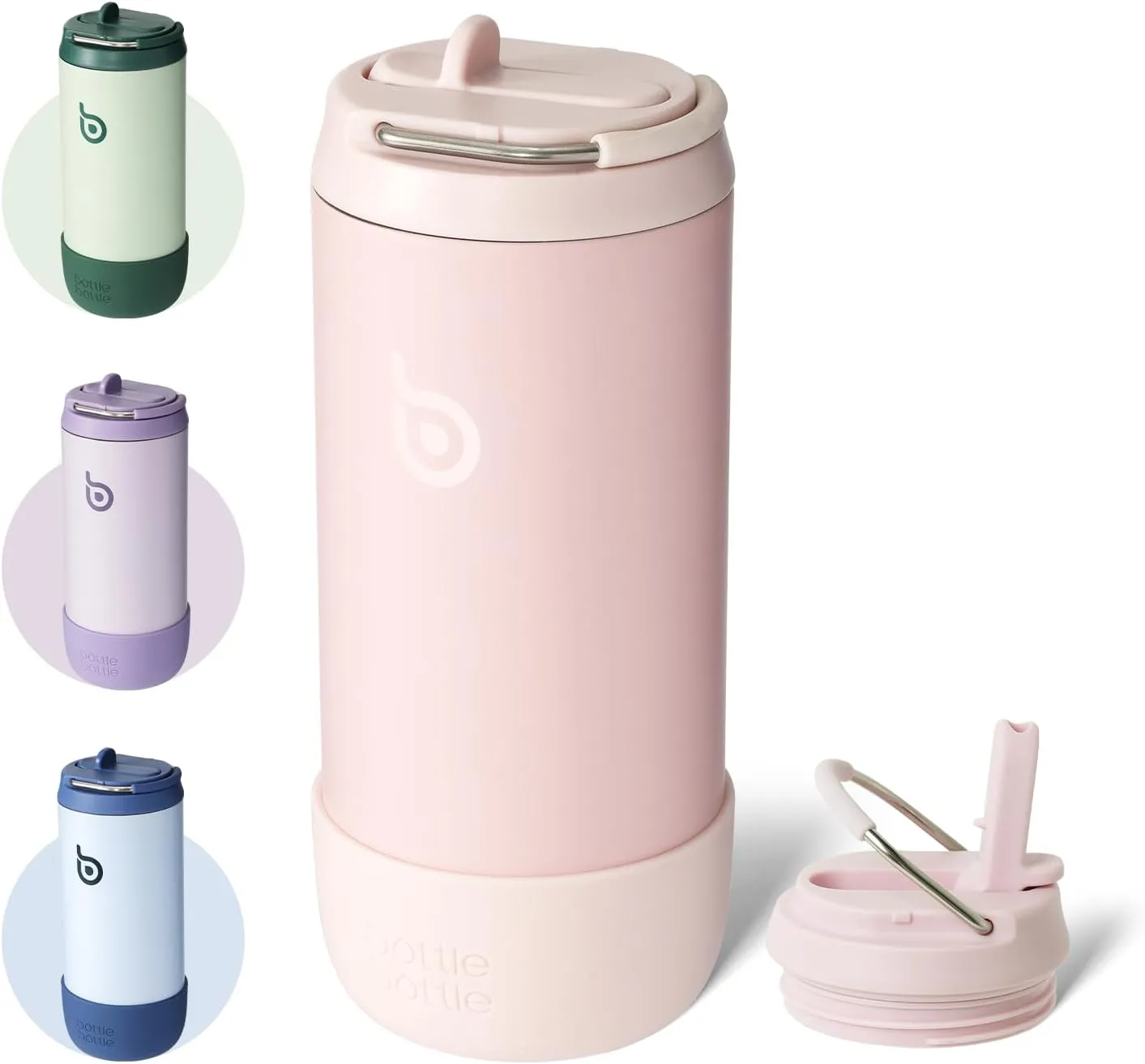 BOTTLE BOTTLE Kids Water Bottle 12 oz Kids Insulated Cup with Leak-proof Lid Silicone Boot Stainless Steel Straw Cup for School Sports Travel Gifts for Girls pink