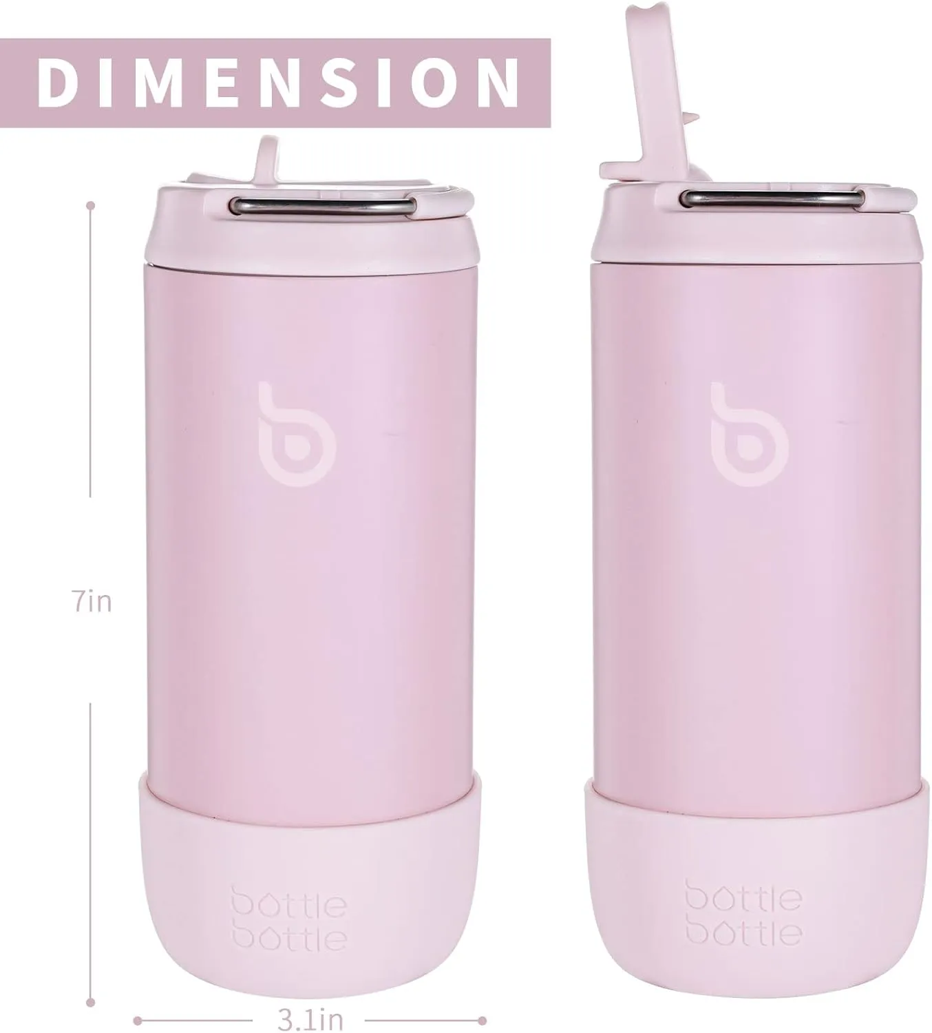 BOTTLE BOTTLE Kids Water Bottle 12 oz Kids Insulated Cup with Leak-proof Lid Silicone Boot Stainless Steel Straw Cup for School Sports Travel Gifts for Girls pink