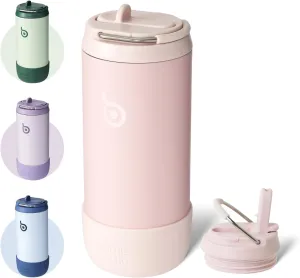 BOTTLE BOTTLE Kids Water Bottle 12 oz Kids Insulated Cup with Leak-proof Lid Silicone Boot Stainless Steel Straw Cup for School Sports Travel Gifts for Girls pink