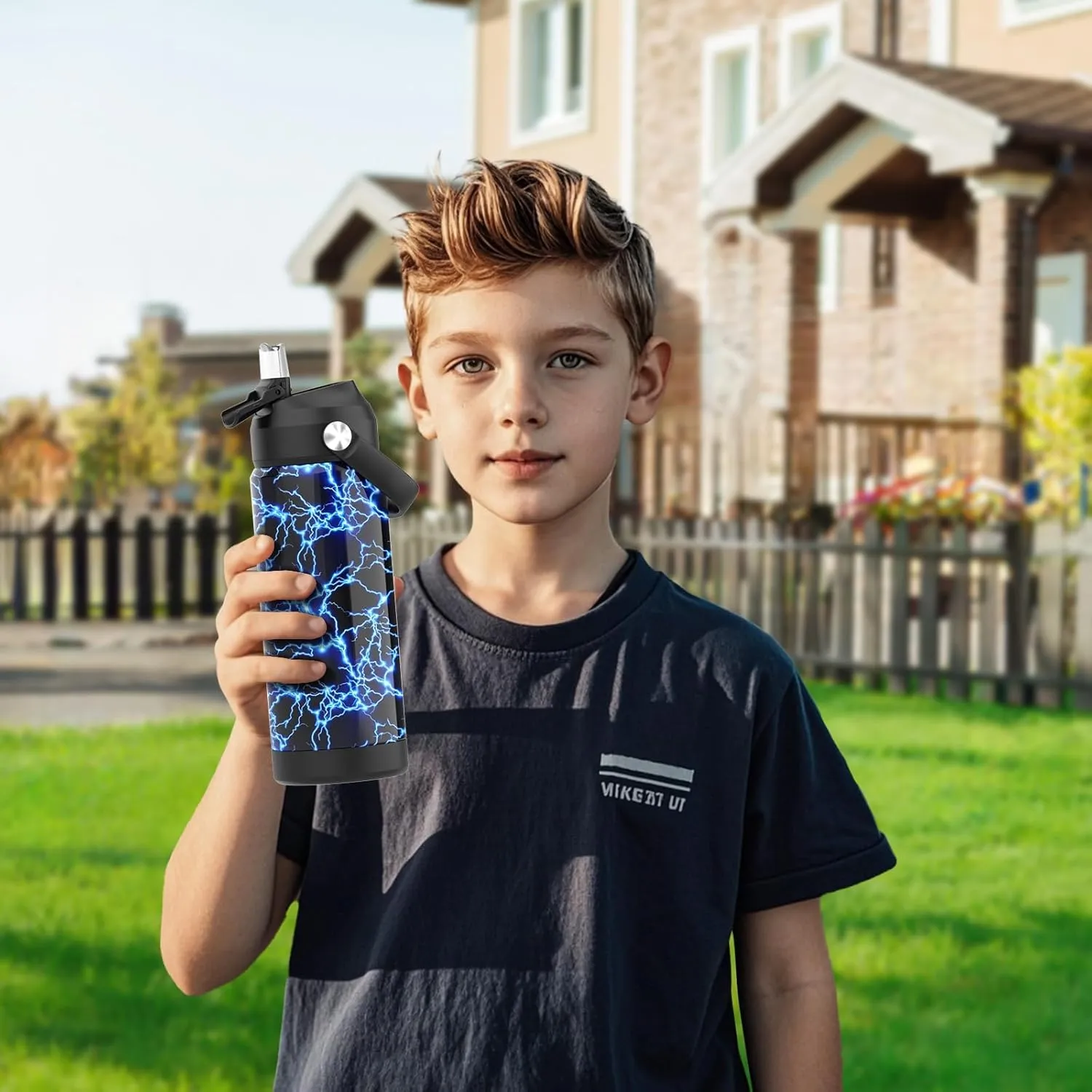 Boys Water Bottle with Straw,18 oz Kids Insulated Cups with Stainless Steel Leak Proof for School,Sport&Travel（Game）