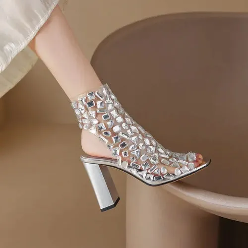 Brand Design New Crystal/rivet Zipper Sandals Stage Banquet