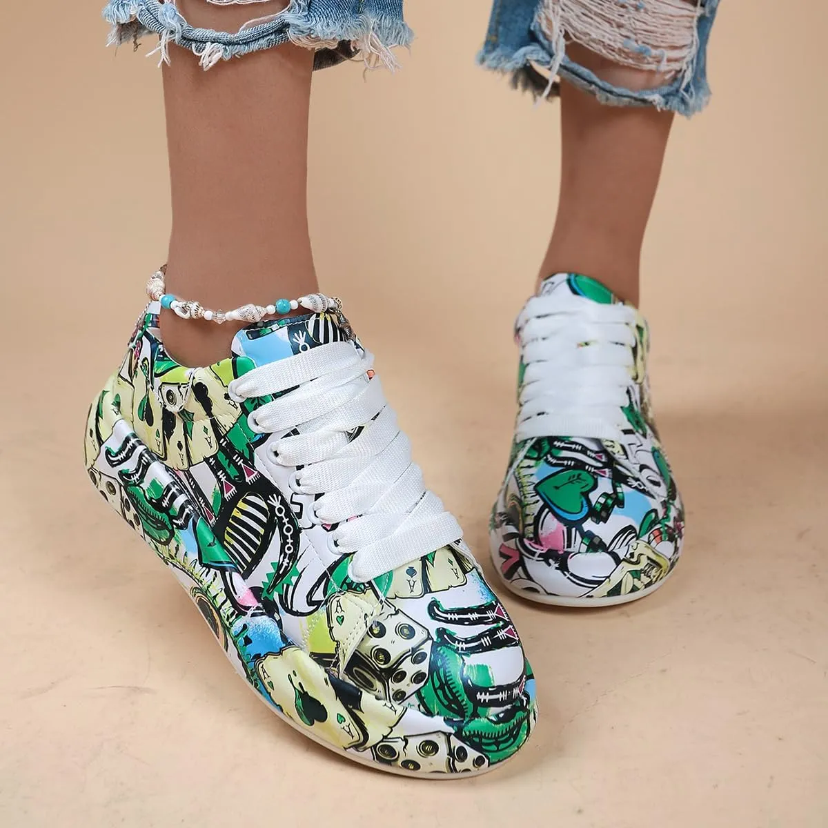 Breathable Low-top Lace-up Graffiti Running Shoes for Men Women - Ideal for Gym, Tennis, Walking, and Fashion