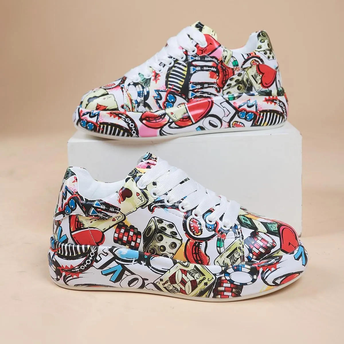 Breathable Low-top Lace-up Graffiti Running Shoes for Men Women - Ideal for Gym, Tennis, Walking, and Fashion