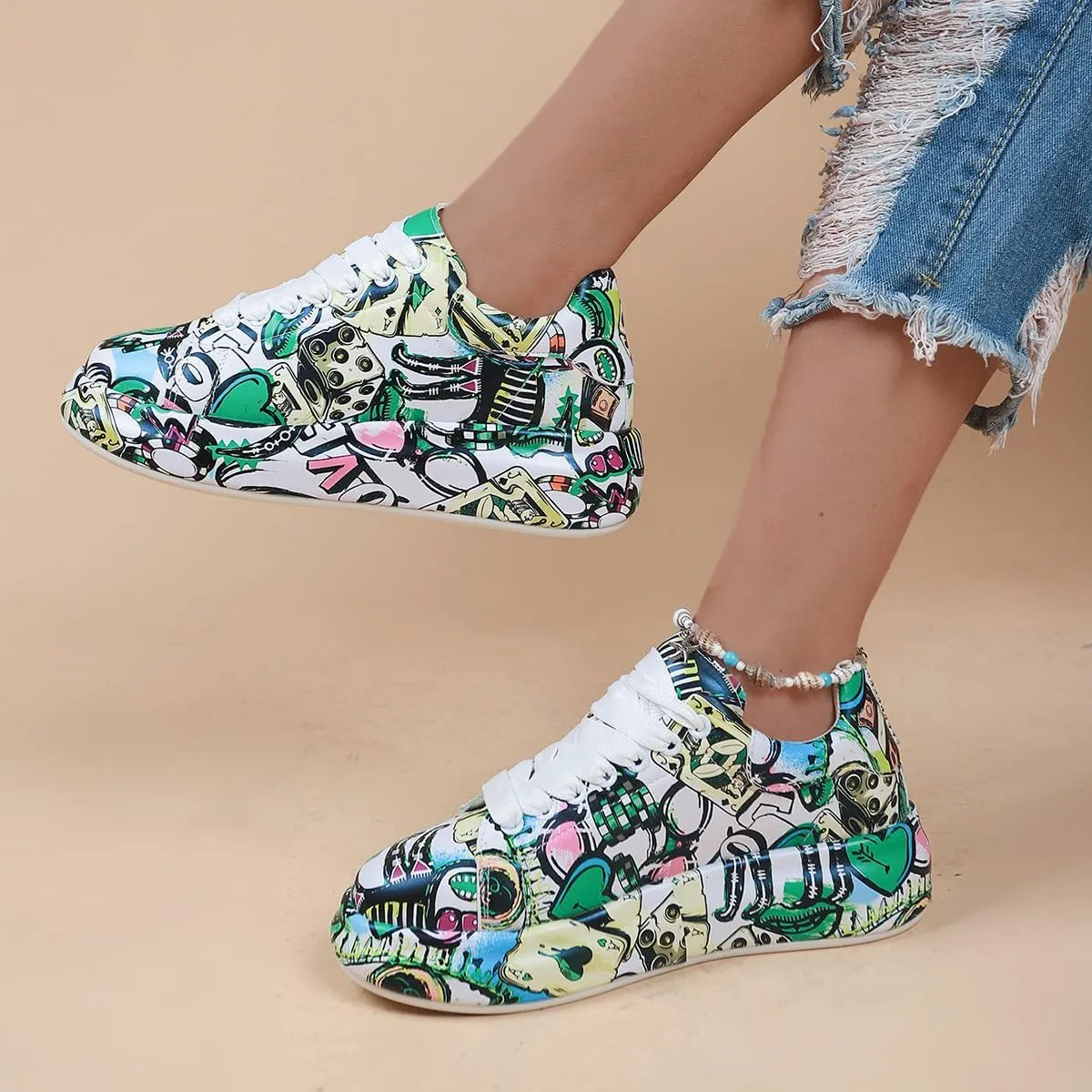 Breathable Low-top Lace-up Graffiti Running Shoes for Men Women - Ideal for Gym, Tennis, Walking, and Fashion