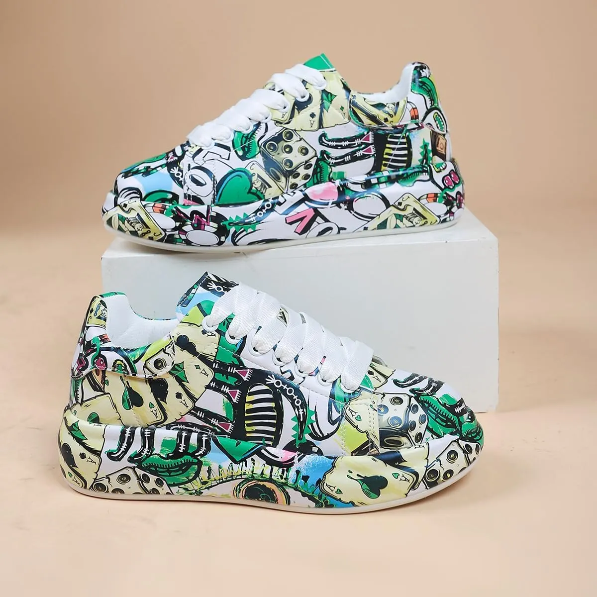 Breathable Low-top Lace-up Graffiti Running Shoes for Men Women - Ideal for Gym, Tennis, Walking, and Fashion