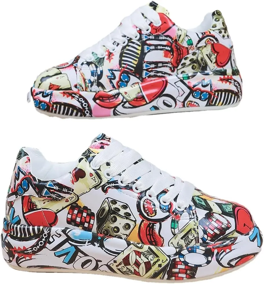Breathable Low-top Lace-up Graffiti Running Shoes for Men Women - Ideal for Gym, Tennis, Walking, and Fashion