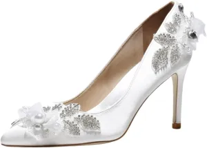 Bridal high Heel Pumps Rhinestone Stiletto White Silk Women's Shoes Medium Heel Shoes Low Heels