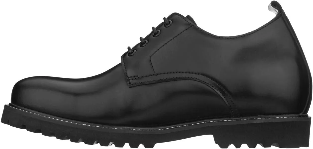 CALTO Men's Invisible Height Increasing Elevator Shoes - Black Leather Lace-up Low-top Work Boots - 3 Inches Taller - S9118- Size 12 D(M) US