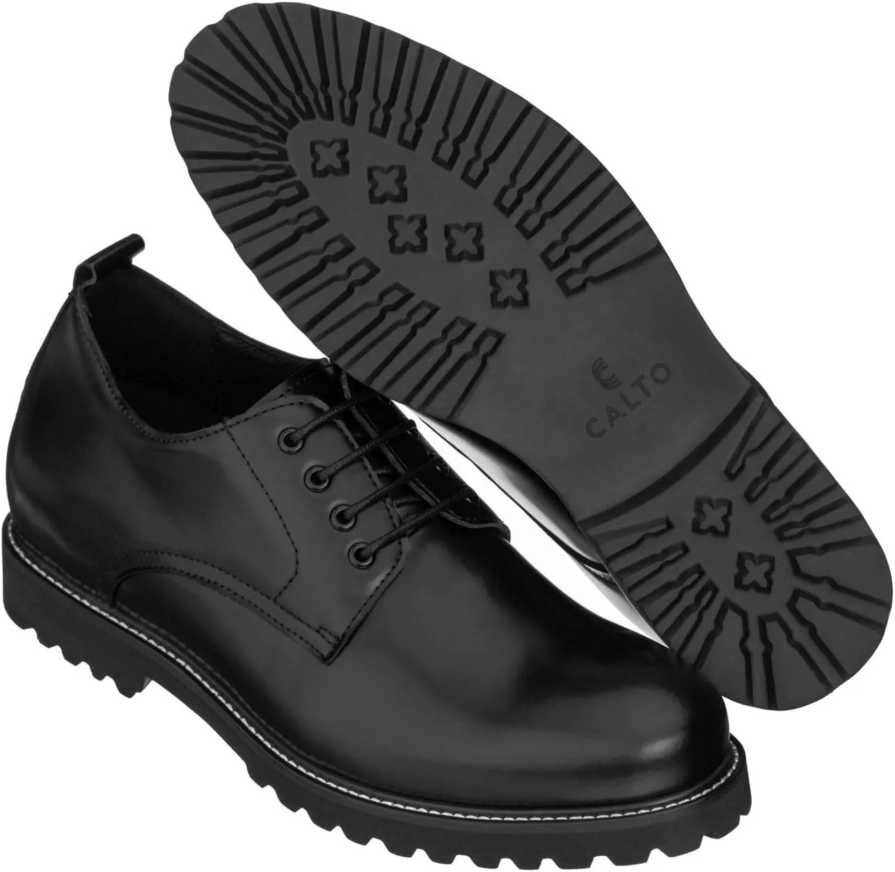 CALTO Men's Invisible Height Increasing Elevator Shoes - Black Leather Lace-up Low-top Work Boots - 3 Inches Taller - S9118- Size 12 D(M) US