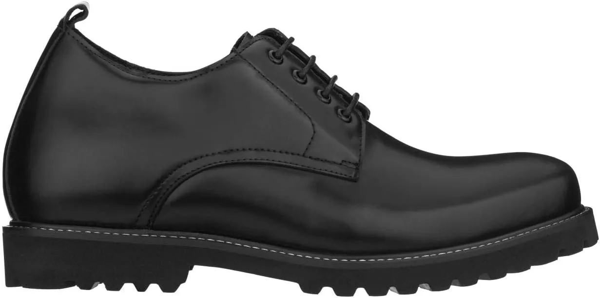 CALTO Men's Invisible Height Increasing Elevator Shoes - Black Leather Lace-up Low-top Work Boots - 3 Inches Taller - S9118- Size 12 D(M) US