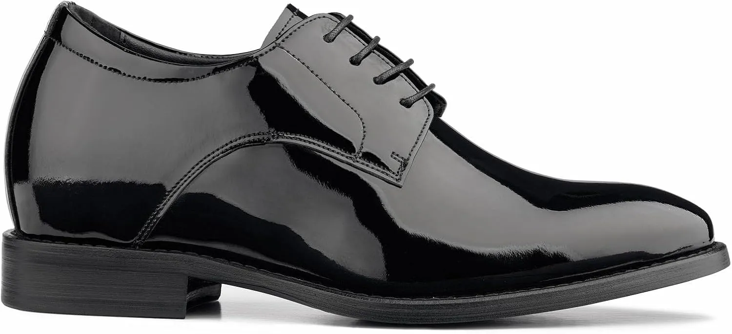 CALTO Men's Invisible Height Increasing Elevator Shoes - Black Patent Leather Lace-up Formal Dress Oxfords - 2.8 Inches Taller - Y7401 - Size 10 D(M) US