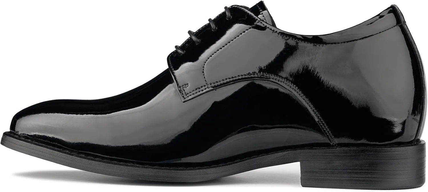 CALTO Men's Invisible Height Increasing Elevator Shoes - Black Patent Leather Lace-up Formal Dress Oxfords - 2.8 Inches Taller - Y7401 - Size 10 D(M) US