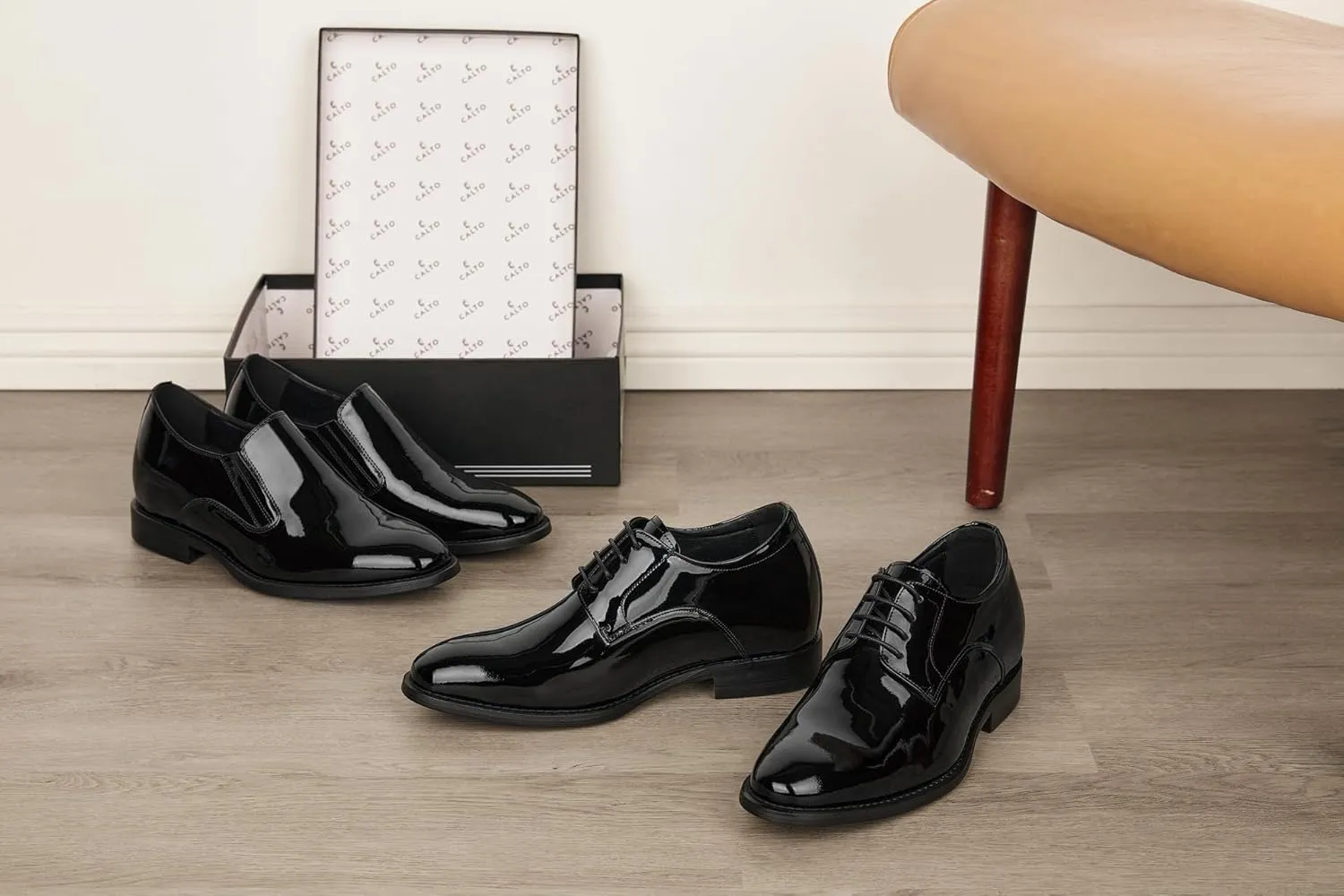 CALTO Men's Invisible Height Increasing Elevator Shoes - Black Patent Leather Lace-up Formal Dress Oxfords - 2.8 Inches Taller - Y7401 - Size 10 D(M) US