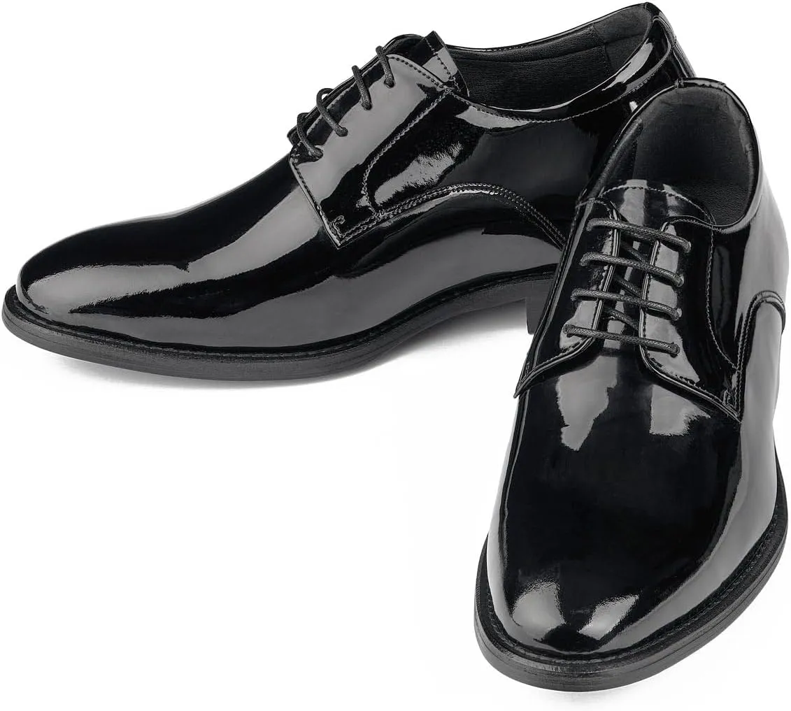 CALTO Men's Invisible Height Increasing Elevator Shoes - Black Patent Leather Lace-up Formal Dress Oxfords - 2.8 Inches Taller - Y7401 - Size 10 D(M) US