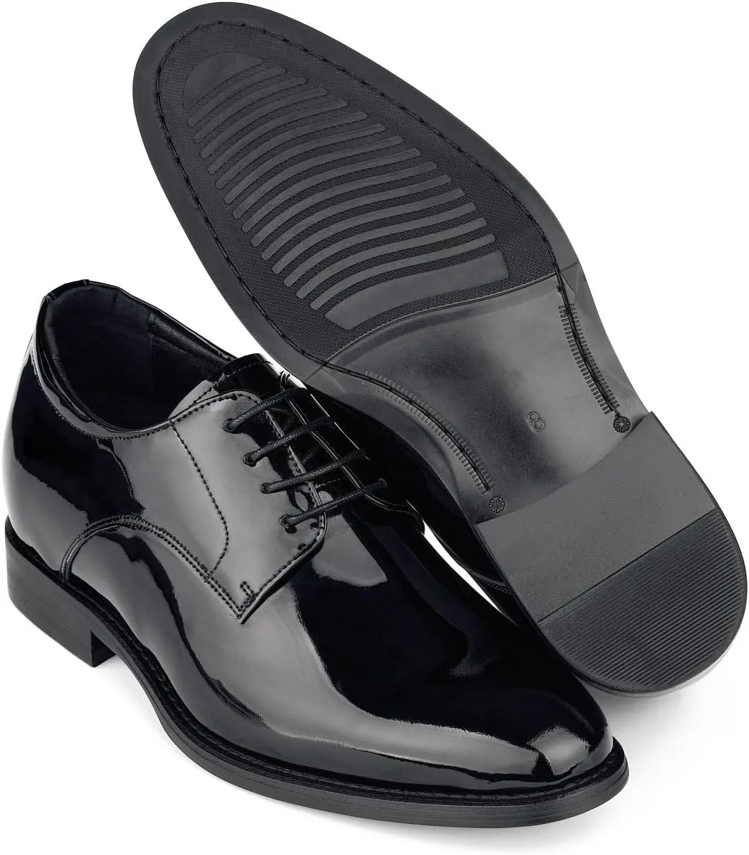 CALTO Men's Invisible Height Increasing Elevator Shoes - Black Patent Leather Lace-up Formal Dress Oxfords - 2.8 Inches Taller - Y7401 - Size 10 D(M) US