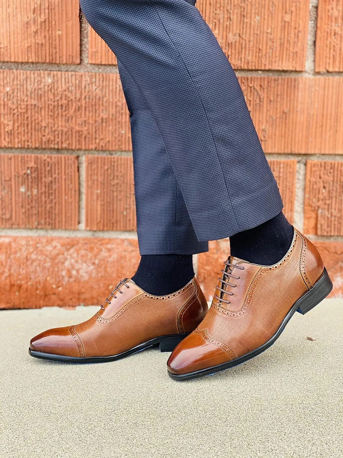 CALTO Men's Invisible Height Increasing Elevator Shoes - Brown Premium Leather Lace-up Wing-tip Formal Oxfords - 2.4 Inches Taller - Y1066 - Size 11 D(M) US