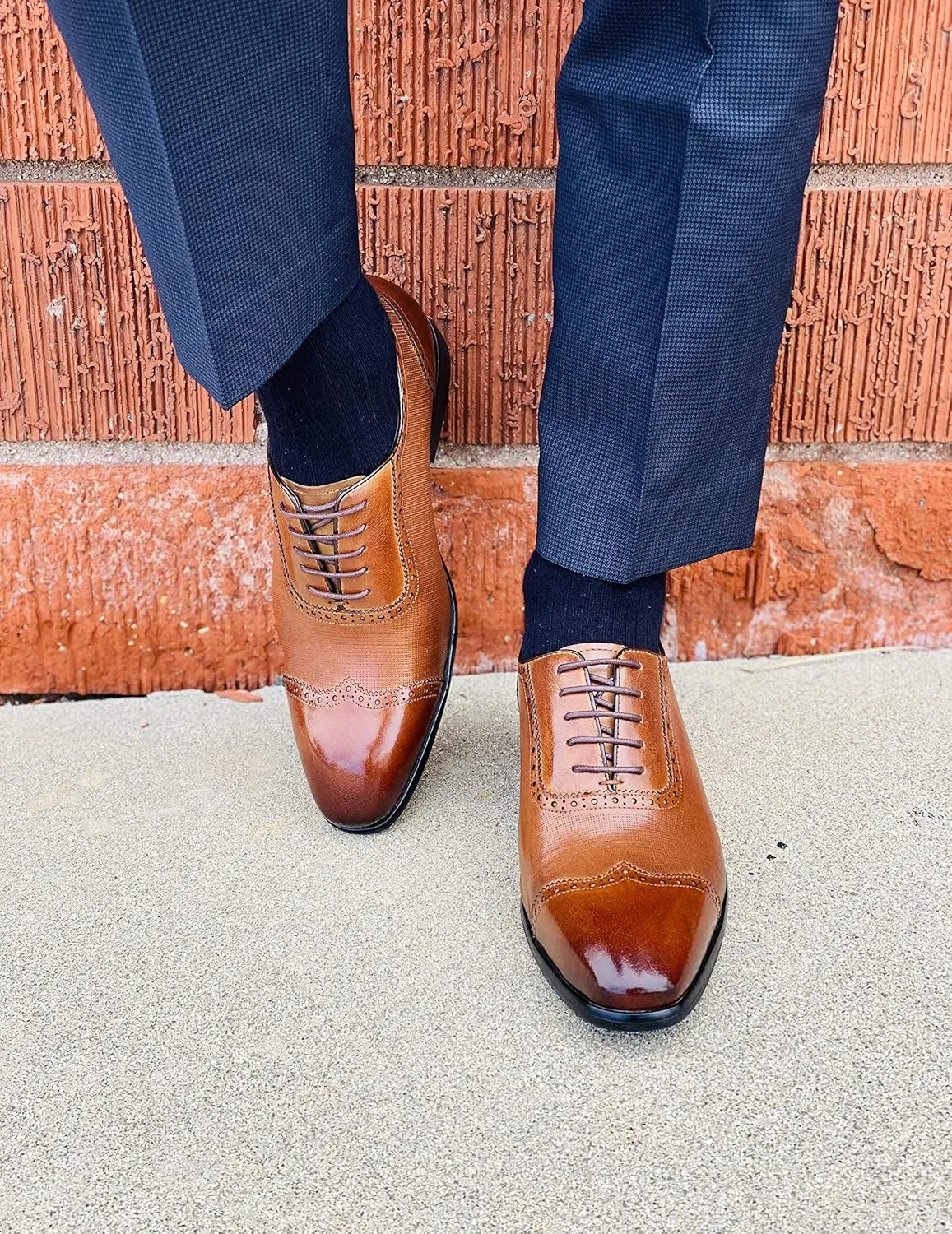 CALTO Men's Invisible Height Increasing Elevator Shoes - Brown Premium Leather Lace-up Wing-tip Formal Oxfords - 2.4 Inches Taller - Y1066 - Size 11 D(M) US