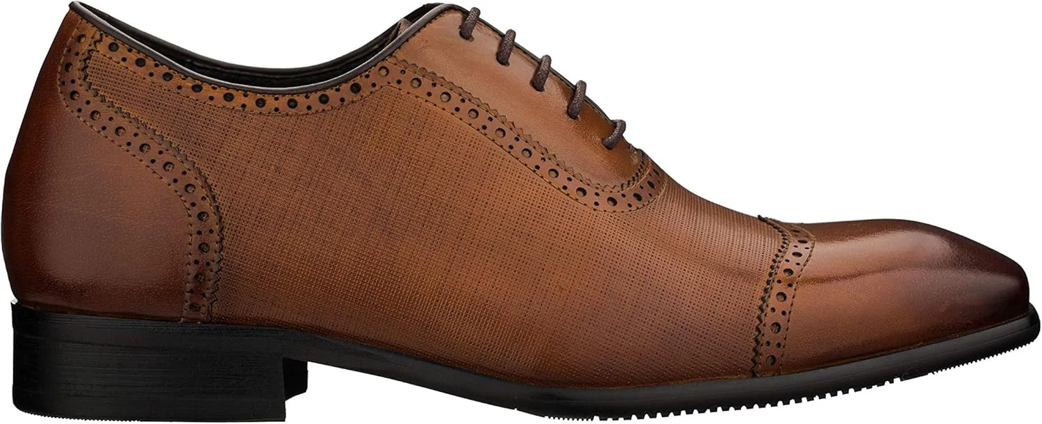 CALTO Men's Invisible Height Increasing Elevator Shoes - Brown Premium Leather Lace-up Wing-tip Formal Oxfords - 2.4 Inches Taller - Y1066 - Size 11 D(M) US