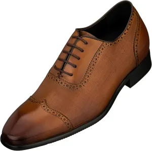 CALTO Men's Invisible Height Increasing Elevator Shoes - Brown Premium Leather Lace-up Wing-tip Formal Oxfords - 2.4 Inches Taller - Y1066 - Size 11 D(M) US