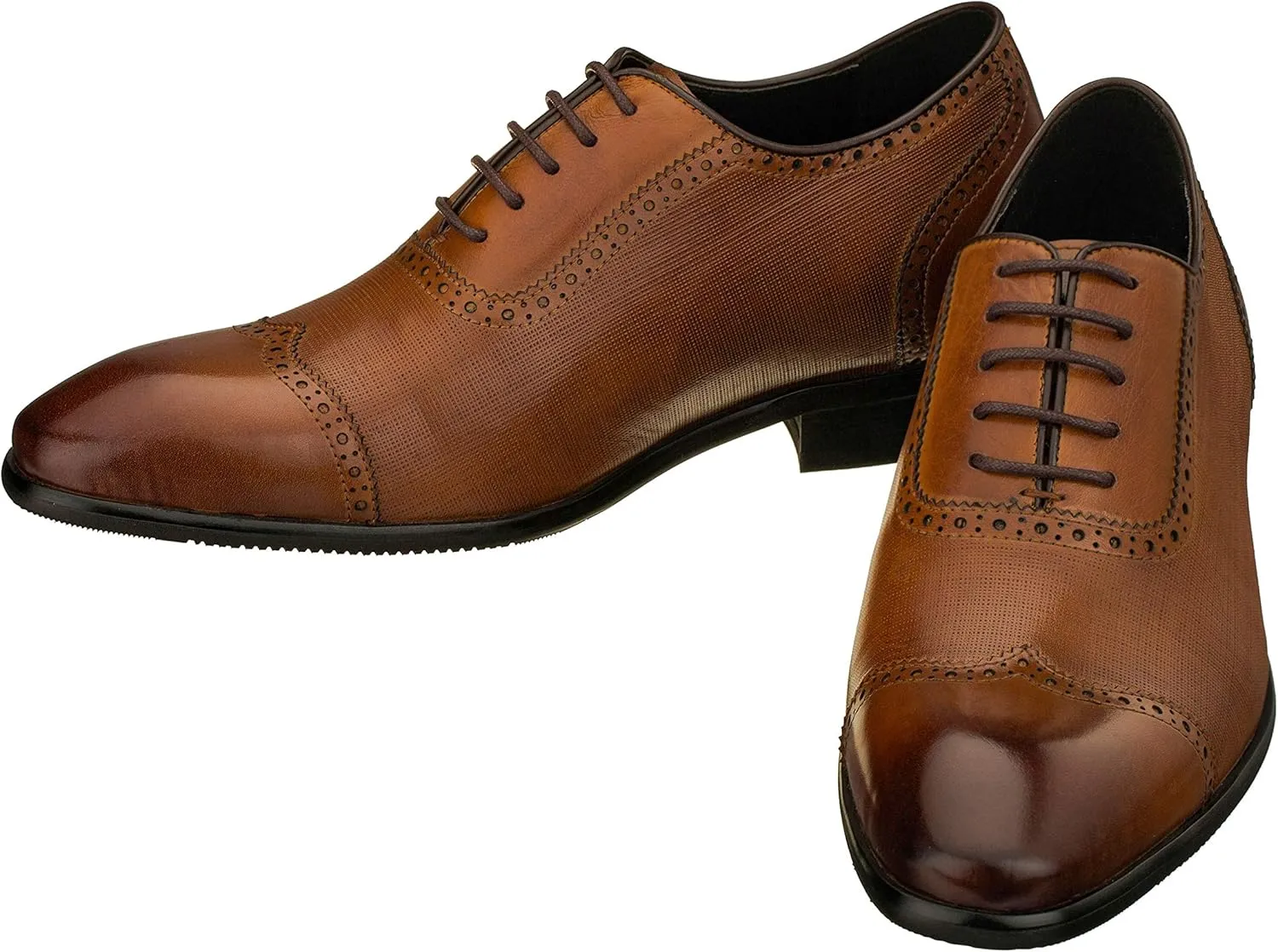 CALTO Men's Invisible Height Increasing Elevator Shoes - Brown Premium Leather Lace-up Wing-tip Formal Oxfords - 2.4 Inches Taller - Y1066 - Size 11 D(M) US