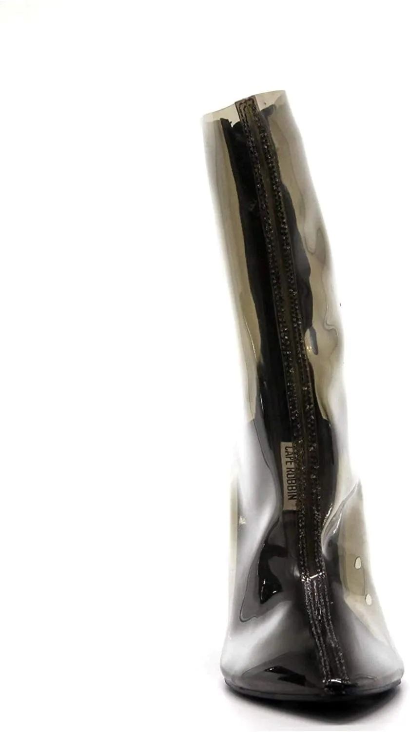 Cape Robbin Crystal Glaze Womens Perspex Lucite Clear Pointy Toe Chunky Heel Ankle Boots