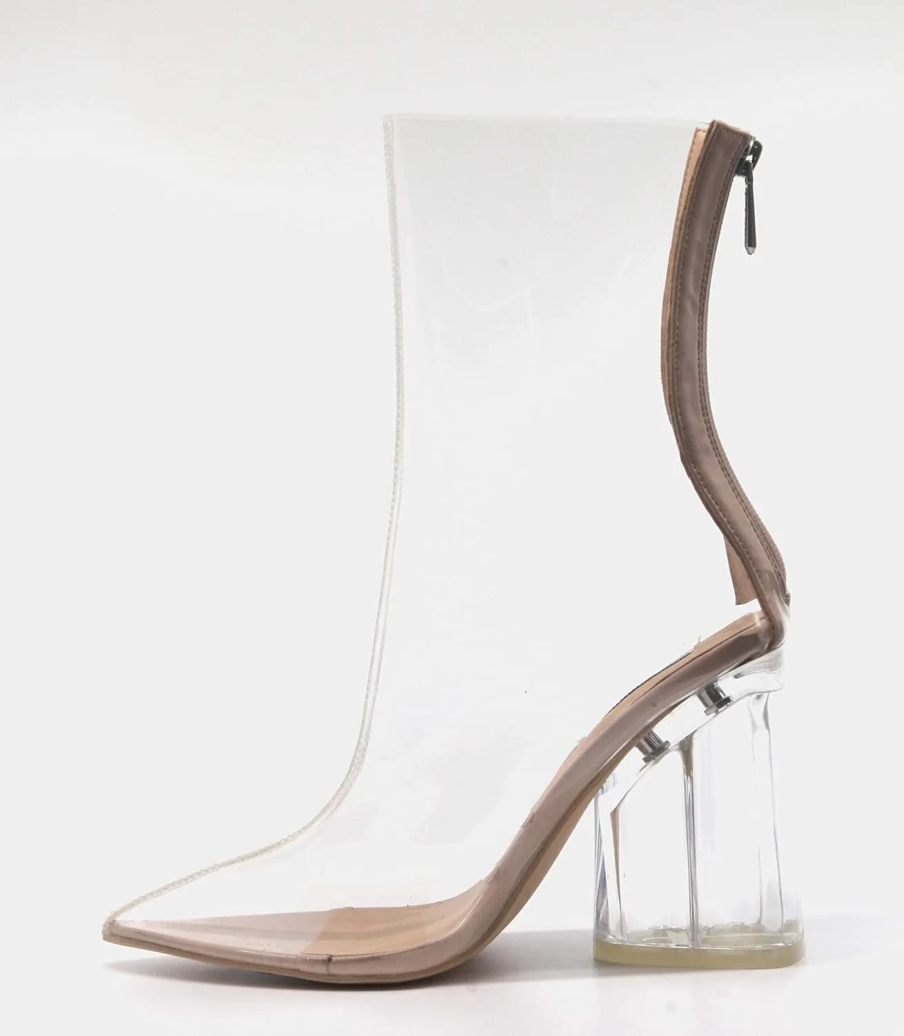 Cape Robbin Crystal Glaze Womens Perspex Lucite Clear Pointy Toe Chunky Heel Ankle Boots