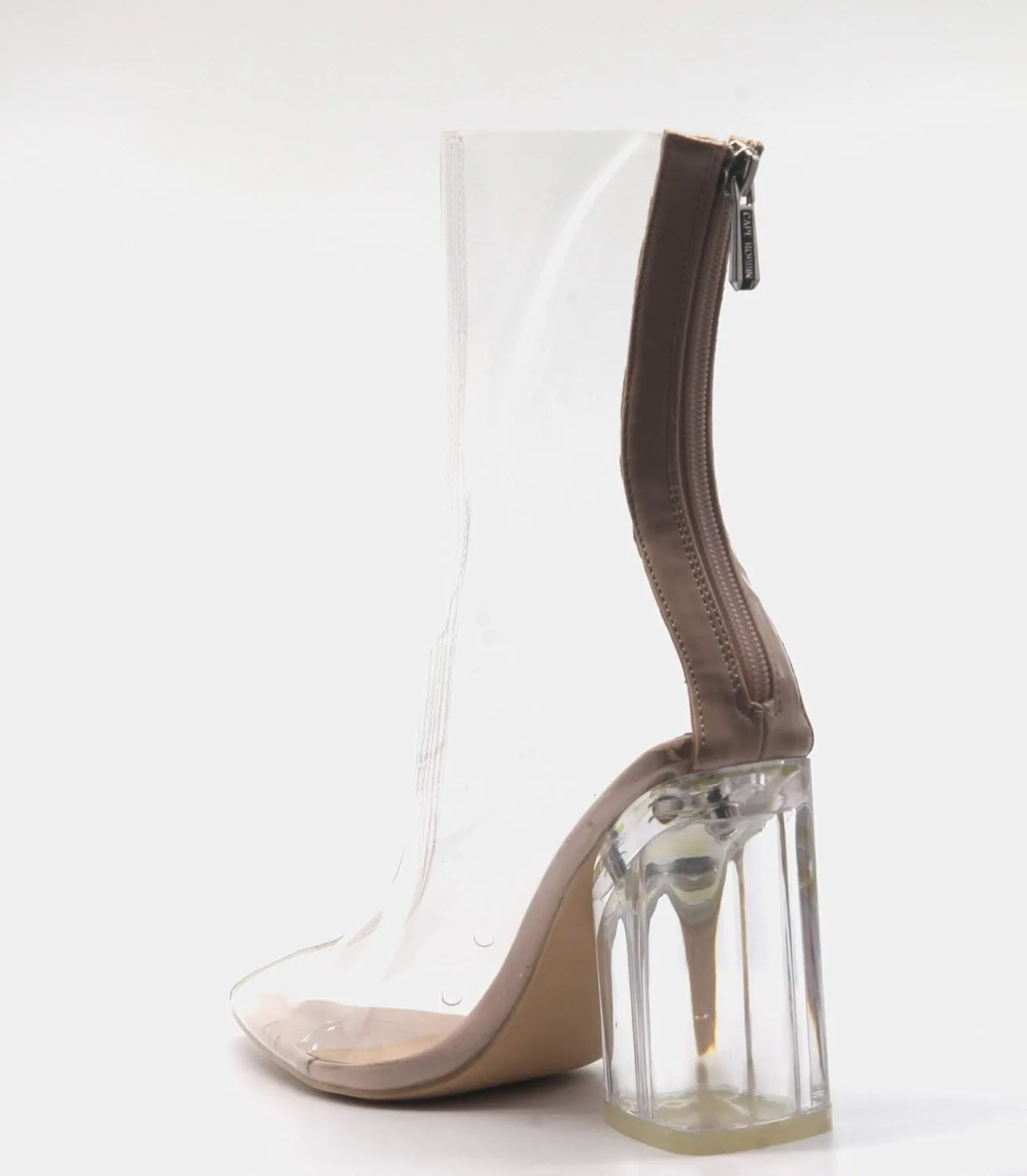 Cape Robbin Crystal Glaze Womens Perspex Lucite Clear Pointy Toe Chunky Heel Ankle Boots