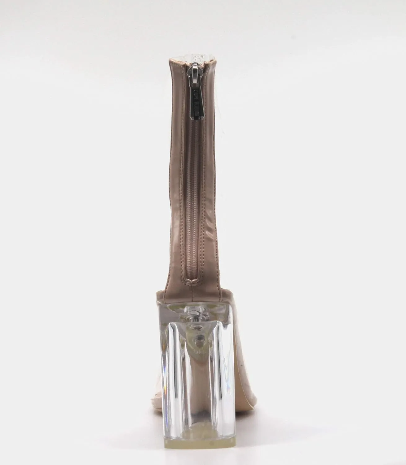 Cape Robbin Crystal Glaze Womens Perspex Lucite Clear Pointy Toe Chunky Heel Ankle Boots