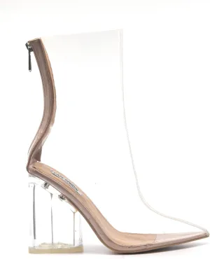 Cape Robbin Crystal Glaze Womens Perspex Lucite Clear Pointy Toe Chunky Heel Ankle Boots