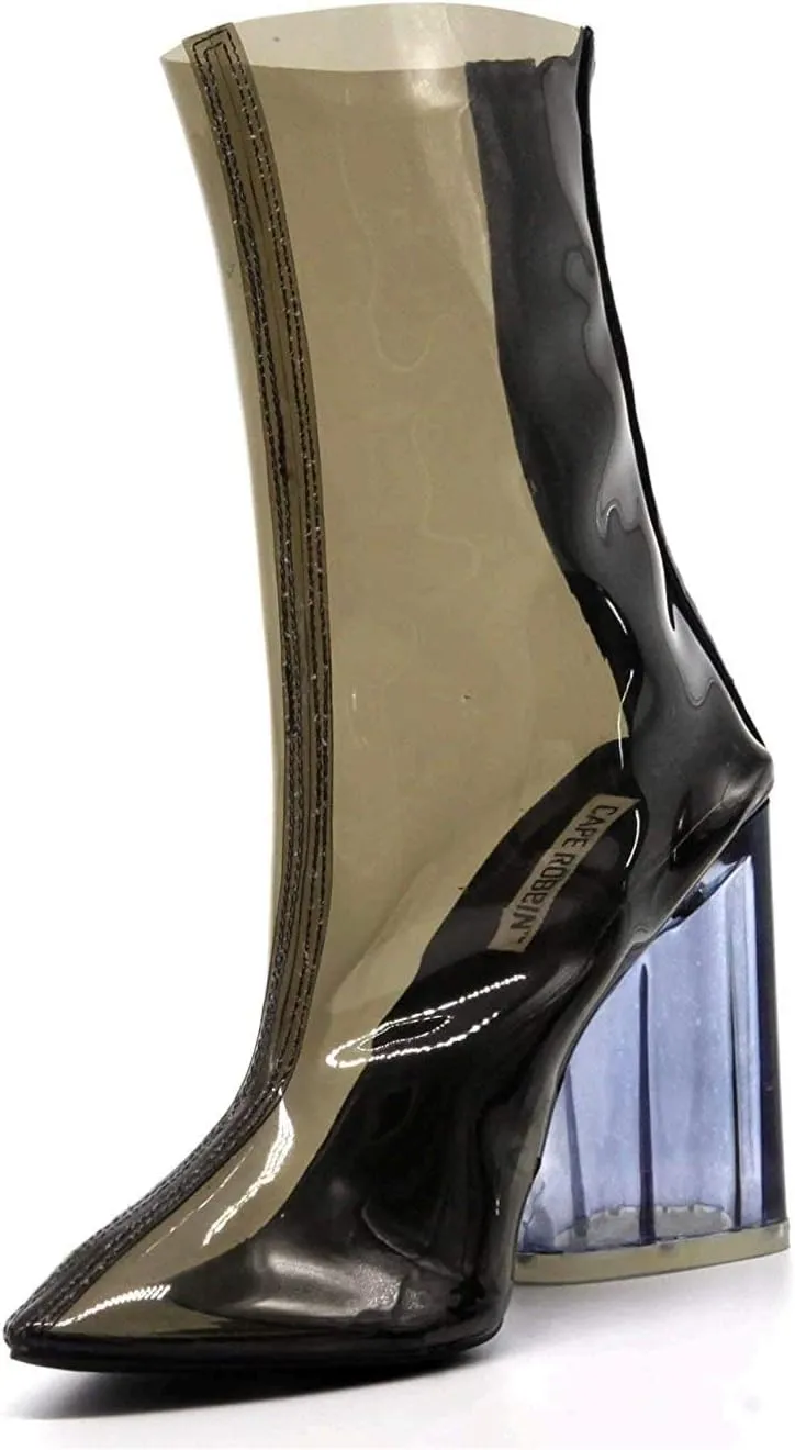 Cape Robbin Crystal Glaze Womens Perspex Lucite Clear Pointy Toe Chunky Heel Ankle Boots