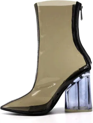 Cape Robbin Crystal Glaze Womens Perspex Lucite Clear Pointy Toe Chunky Heel Ankle Boots