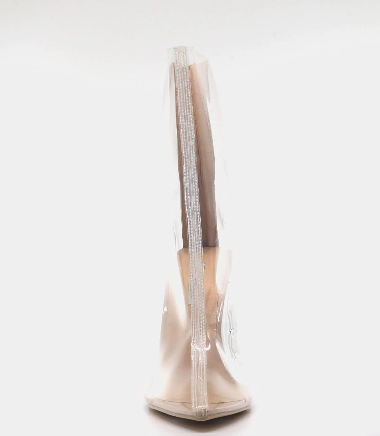 Cape Robbin Crystal Glaze Womens Perspex Lucite Clear Pointy Toe Chunky Heel Ankle Boots