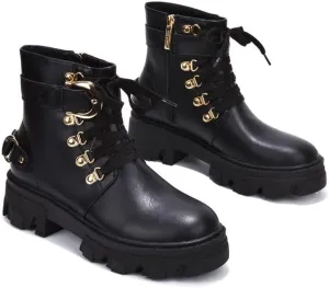 Cape Robbin Women Lug Sole Lace up Fashion Combat Ankle Boot w/Side Zipper
