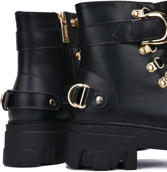 Cape Robbin Women Lug Sole Lace up Fashion Combat Ankle Boot w/Side Zipper