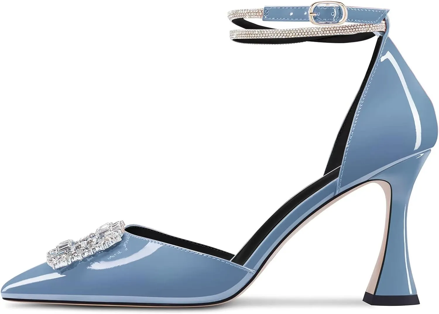 Castamere Women High Chunky Block Heel Ankle Strap Diamond Crystal Pointed Toe Pumps 3.3 Inches Heels