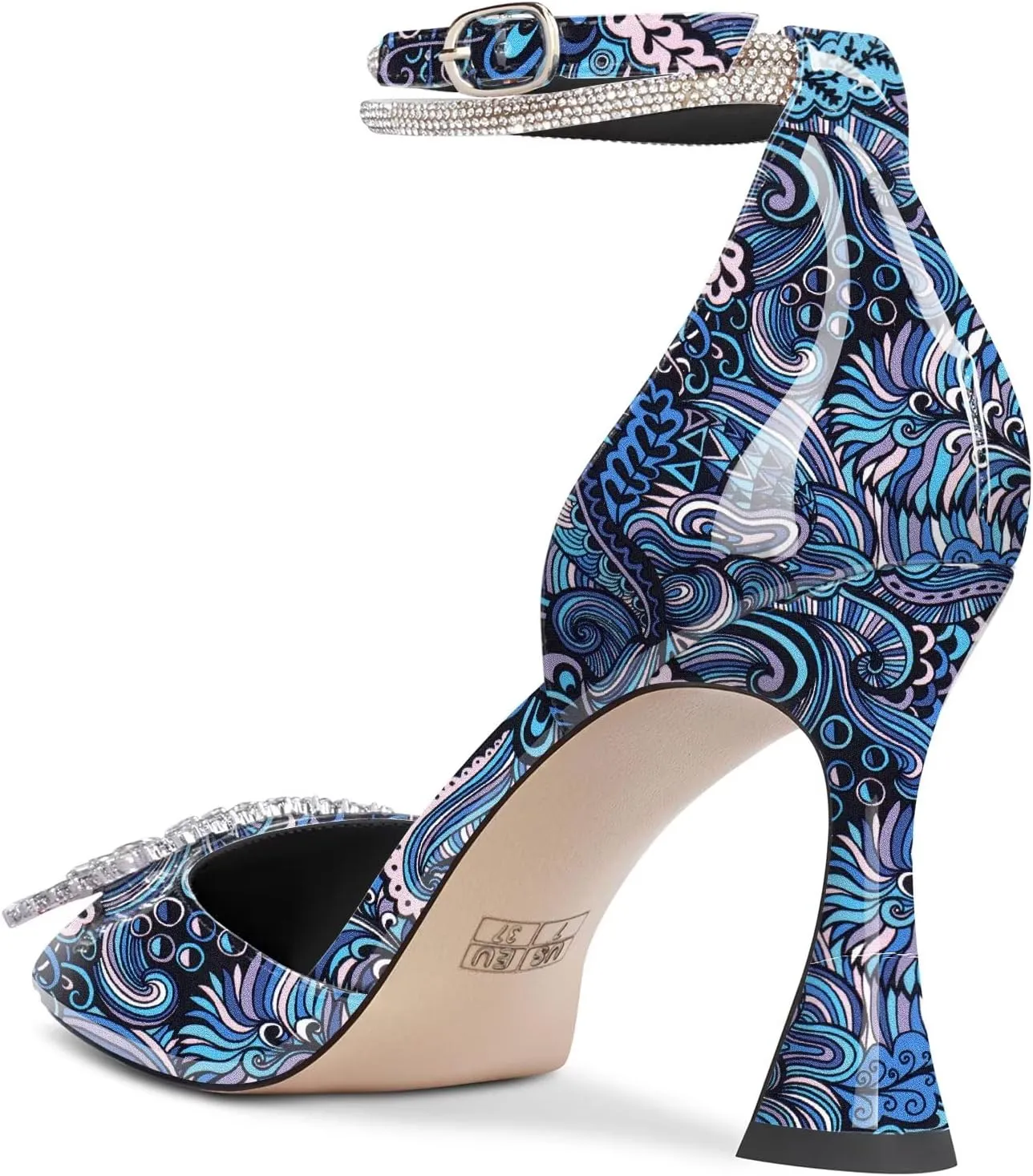 Castamere Women High Chunky Block Heel Ankle Strap Diamond Crystal Pointed Toe Pumps 3.3 Inches Heels