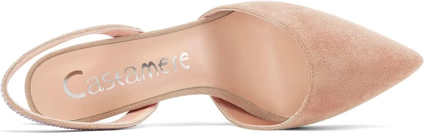 Castamere Women High Stiletto Heel Diamond Crystal Pointed Toe Pumps Slingback Slip-on Suede 8.5 CM Shoes
