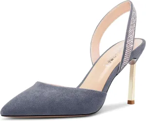 Castamere Women High Stiletto Heel Diamond Crystal Pointed Toe Pumps Slingback Slip-on Suede 8.5 CM Shoes