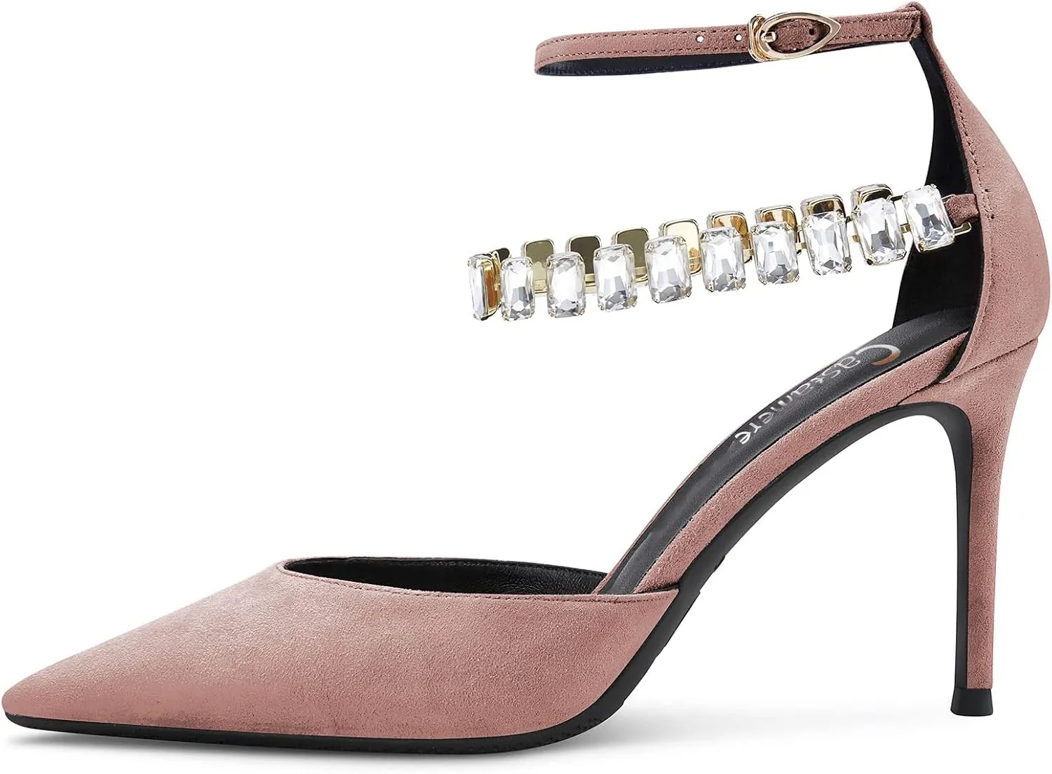 Castamere Women Stiletto High Heel Ankle Strap Pumps Diamond Crystal Pointed Toe Sandals 3.2 Inches Heels Dress Shoes