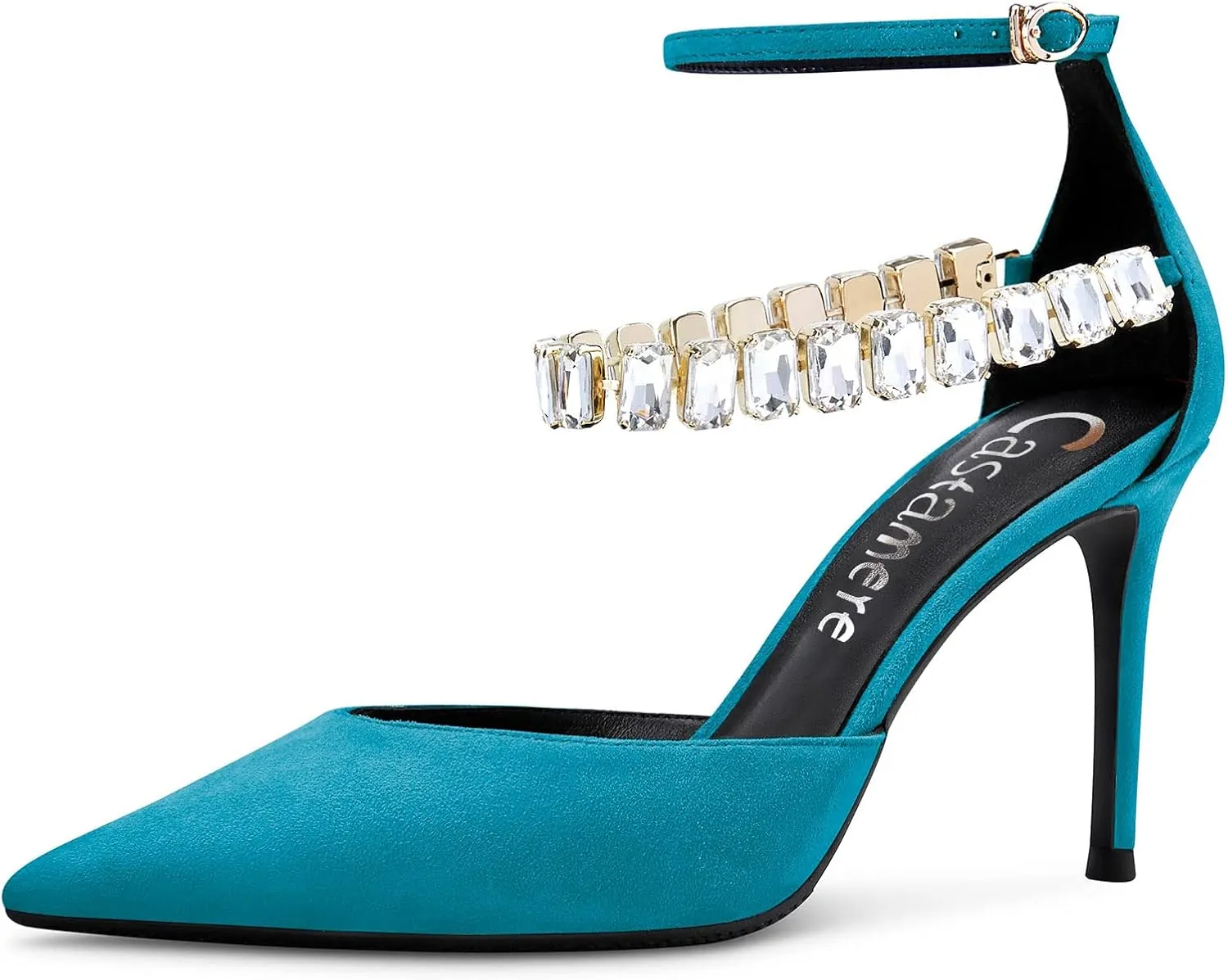 Castamere Women Stiletto High Heel Ankle Strap Pumps Diamond Crystal Pointed Toe Sandals 3.2 Inches Heels Dress Shoes