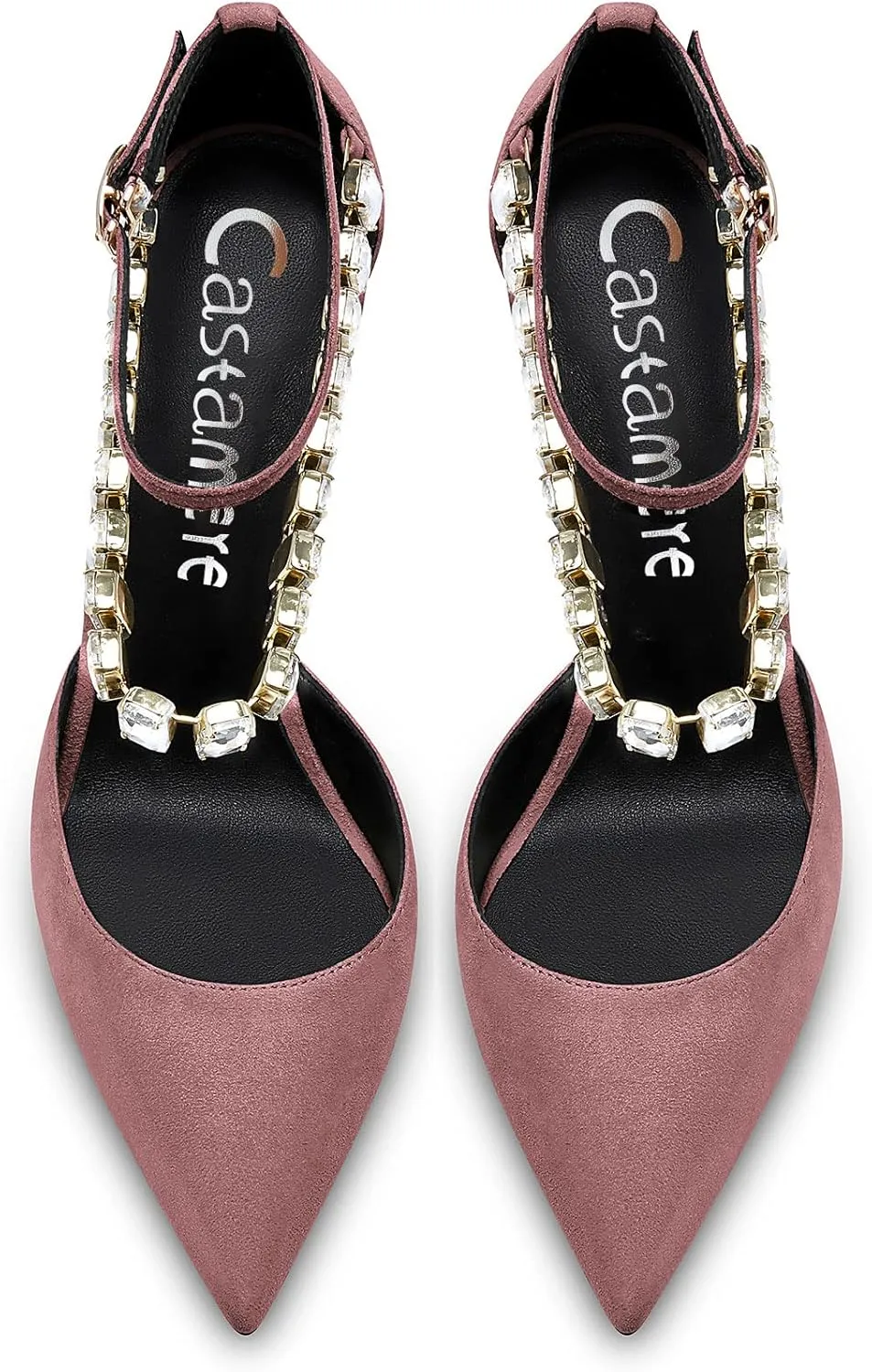 Castamere Women Stiletto High Heel Ankle Strap Pumps Diamond Crystal Pointed Toe Sandals 3.2 Inches Heels Dress Shoes