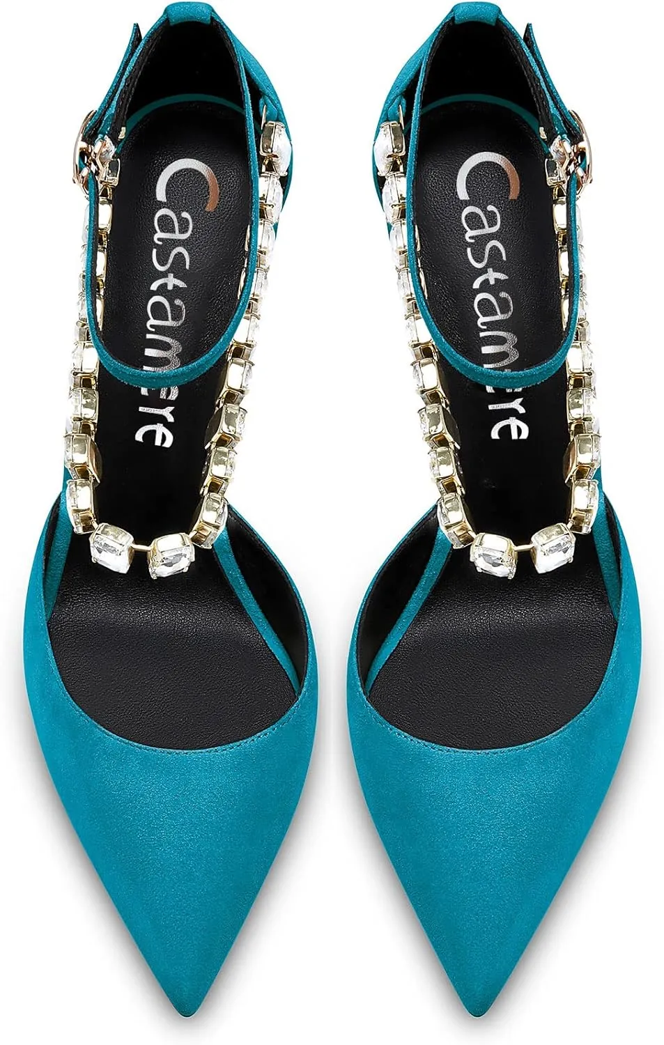Castamere Women Stiletto High Heel Ankle Strap Pumps Diamond Crystal Pointed Toe Sandals 3.2 Inches Heels Dress Shoes