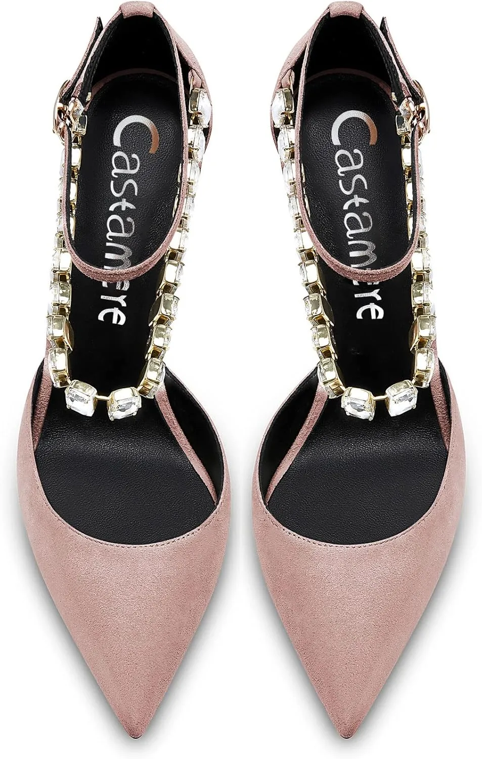 Castamere Women Stiletto High Heel Ankle Strap Pumps Diamond Crystal Pointed Toe Sandals 3.2 Inches Heels Dress Shoes