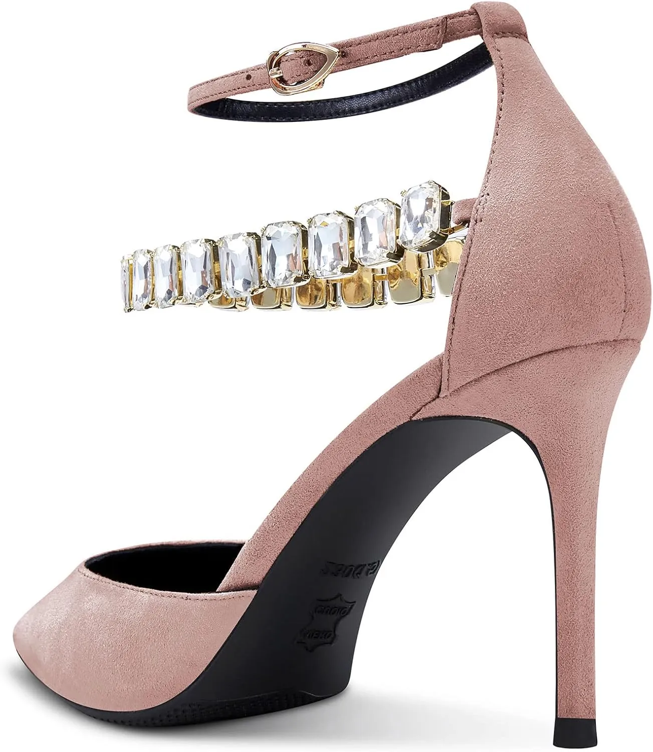 Castamere Women Stiletto High Heel Ankle Strap Pumps Diamond Crystal Pointed Toe Sandals 3.2 Inches Heels Dress Shoes