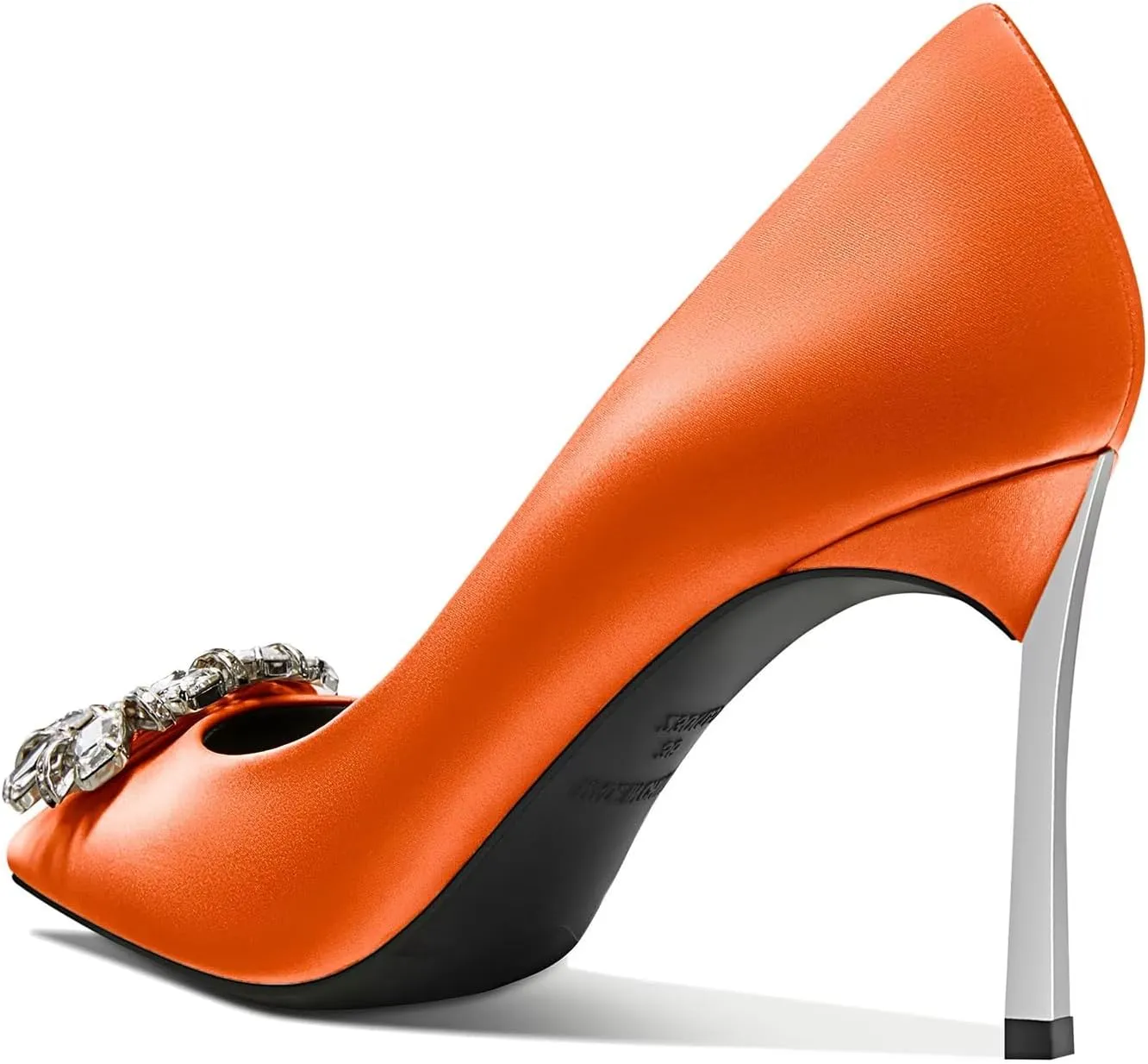 Castamere Women Stiletto High Heel Slip-on Pointed Toe Pumps Diamond Crystal Satin Wedding Prom 3.3 Inches Heels B1