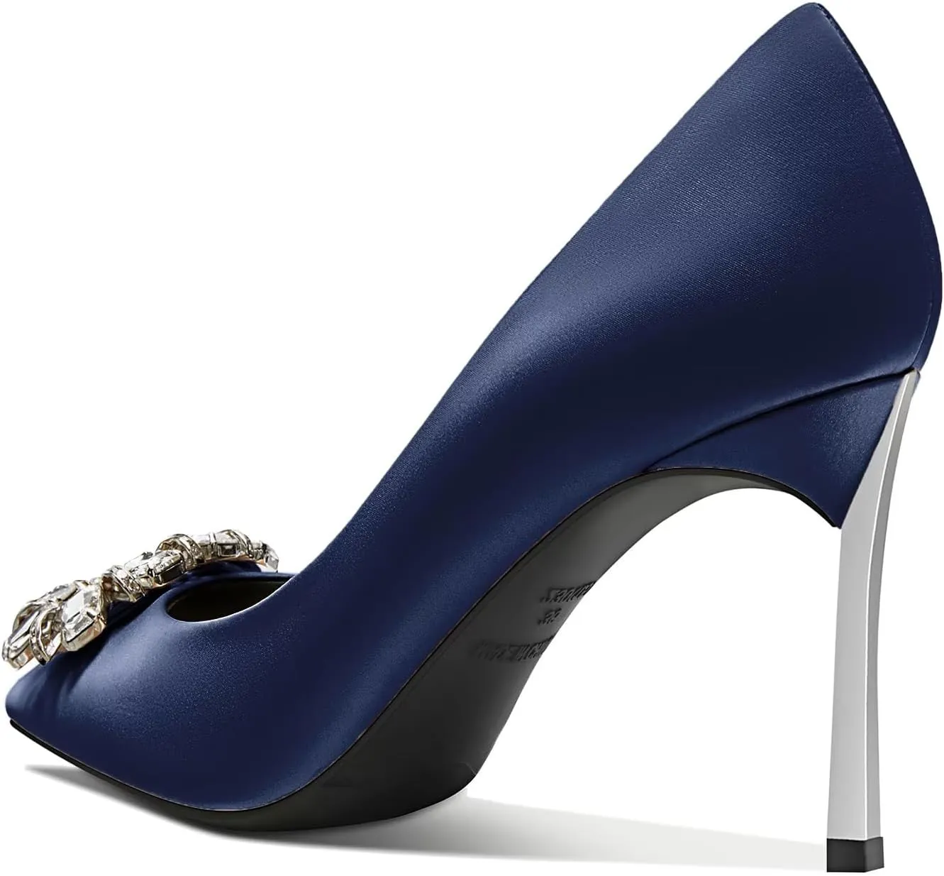 Castamere Women Stiletto High Heel Slip-on Pointed Toe Pumps Diamond Crystal Satin Wedding Prom 3.3 Inches Heels B1