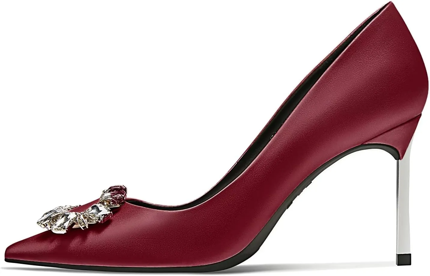 Castamere Women Stiletto High Heel Slip-on Pointed Toe Pumps Diamond Crystal Satin Wedding Prom 3.3 Inches Heels B1