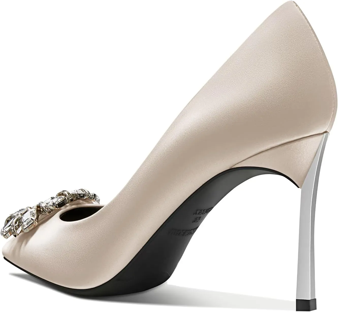Castamere Women Stiletto High Heel Slip-on Pointed Toe Pumps Diamond Crystal Satin Wedding Prom 3.3 Inches Heels B1