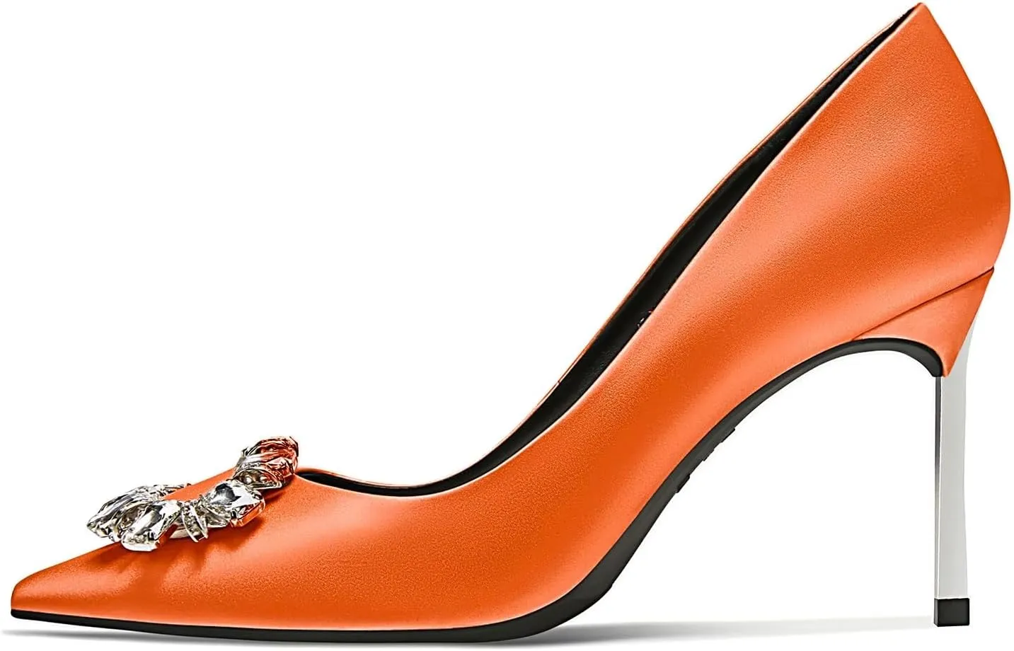 Castamere Women Stiletto High Heel Slip-on Pointed Toe Pumps Diamond Crystal Satin Wedding Prom 3.3 Inches Heels B1