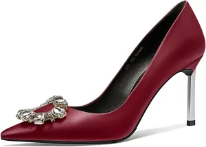Castamere Women Stiletto High Heel Slip-on Pointed Toe Pumps Diamond Crystal Satin Wedding Prom 3.3 Inches Heels B1